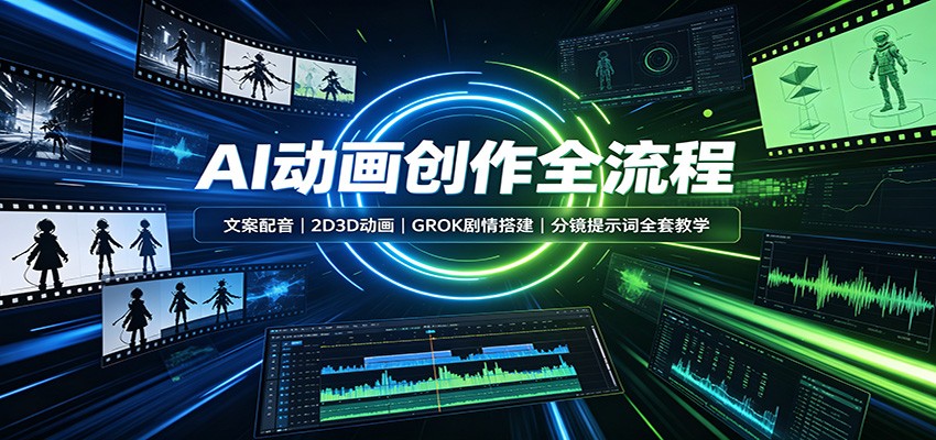 AI动画创作全流程：文案配音，2D3D动画，GROK剧情搭建，分镜提示词全套教学-聚业