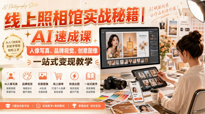 线上照相馆实战秘籍｜AI速成课，人像写真、品牌视觉、创意图像一站式变现教学-聚业
