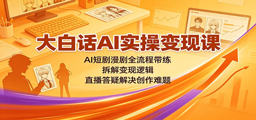大白话AI实操变现课：AI短剧漫剧全流程带练，拆解变现逻辑，直播答疑解决创作难题-聚业