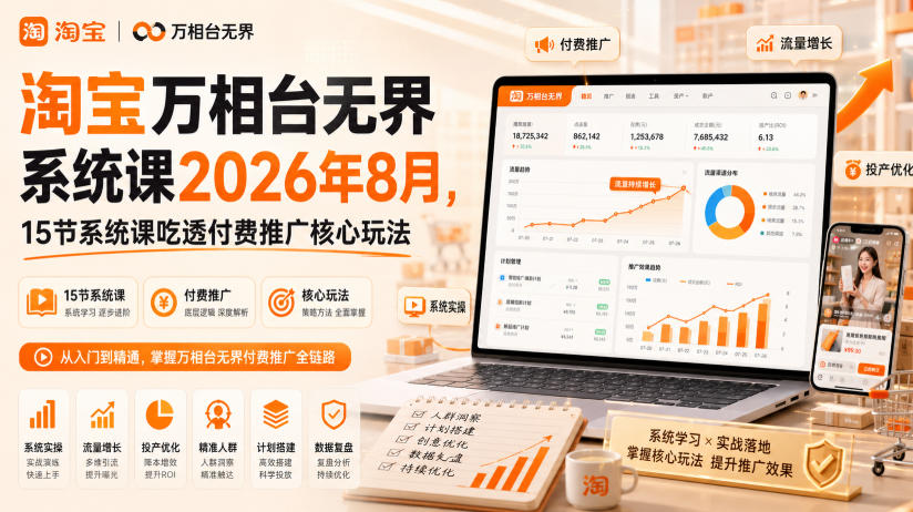 淘宝万相台无界系统课2026年8月，15节系统课吃透付费推广核心玩法-聚业