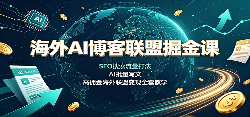 海外AI博客联盟掘金课：SEO搜索流量打法，AI批量写文，高佣金海外联盟变现全套教学-聚业