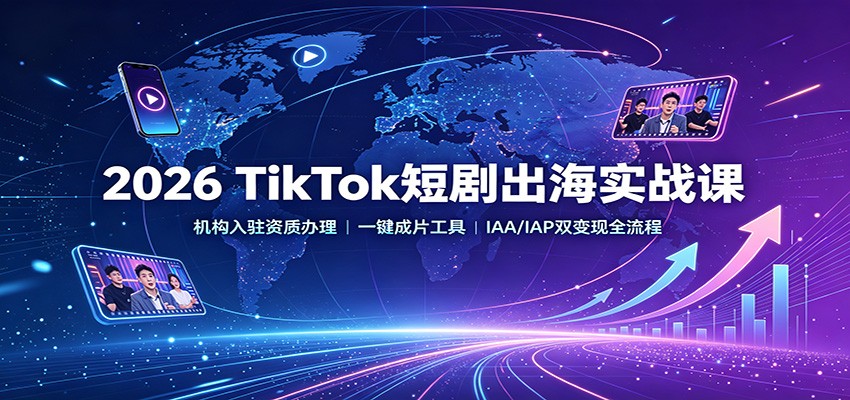 2026 TikTok短剧出海实战课:机构入驻资质办理,一键成片工具,IAA/IAP双变现全流程-聚业