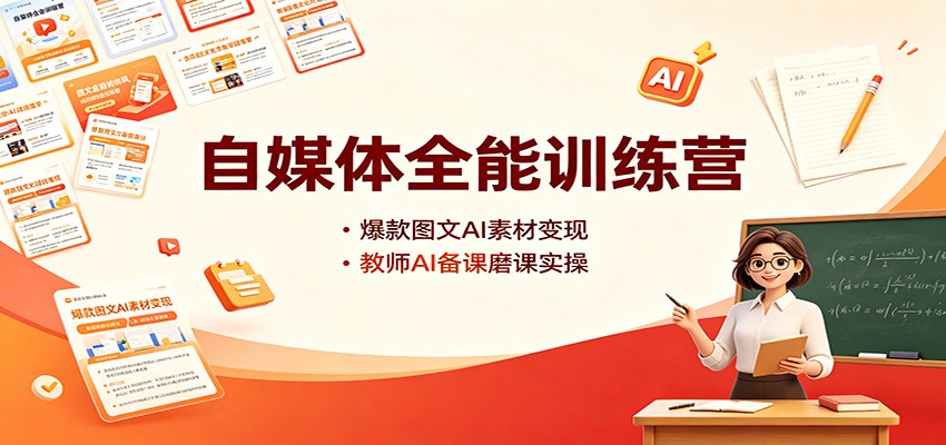 自媒体全能训练营:爆款图文AI素材变现,教师AI备课磨课实操-聚业