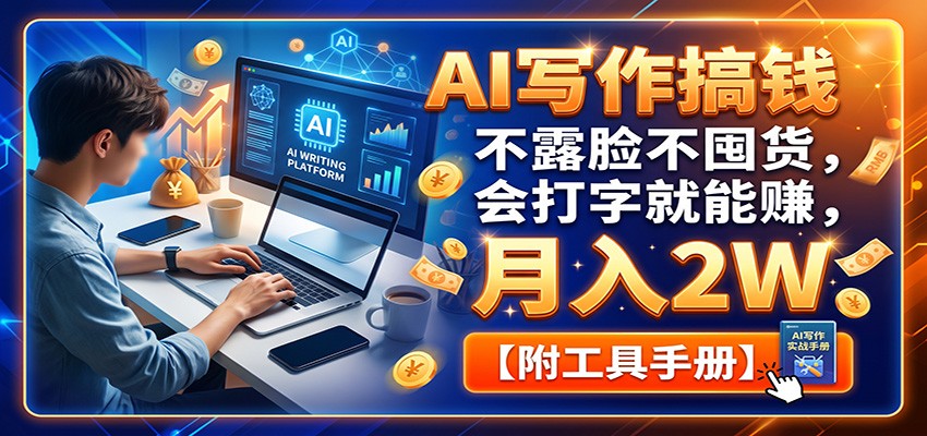 AI写作搞钱:不露脸不囤货,会打字就能赚,月入2W【附工具手册】-聚业
