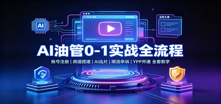 AI油管0-1实战：账号注册频道搭建，AI出片，限流申诉，YPP开通全套教学-聚业