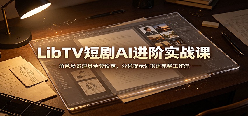 LibTV短剧AI进阶实战课：角色场景道具全套设定，分镜提示词搭建完整工作流-聚业