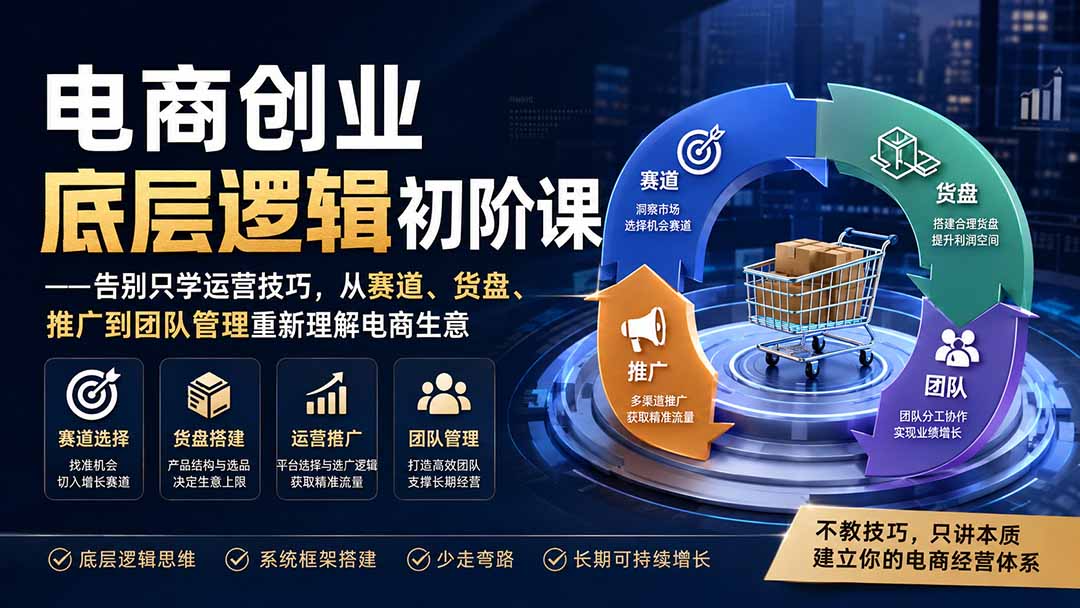 电商创业底层逻辑初阶课——告别只学运营技巧,从赛道、货盘、推广到团队管理重新理解电商生意-聚业