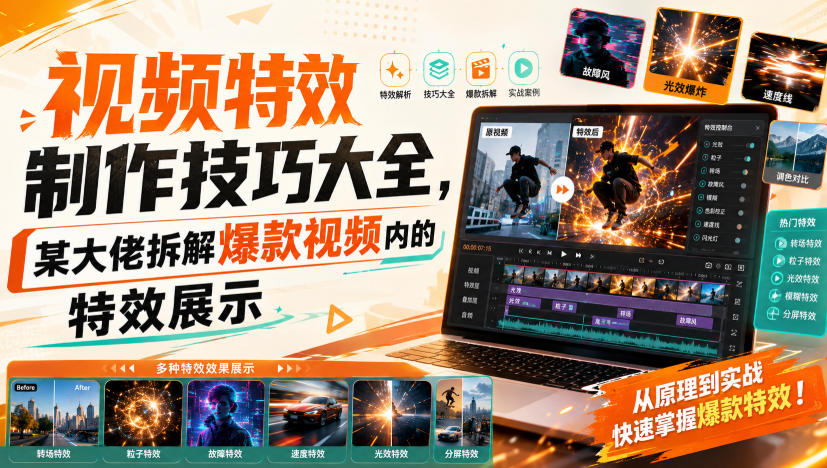 视频特效制作技巧大全,某大佬拆解爆款视频内的特效展示-聚业