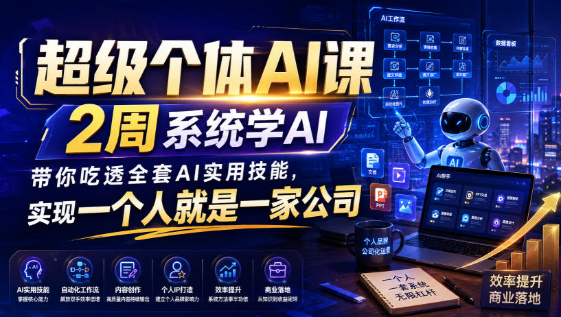 超级个体AI课,2周系统学AI,带你吃透全套AI实用技能,实现一个人就是一家公司(更新0818)-聚业