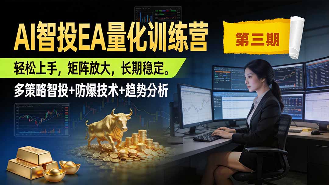 AI智投EA量化训练营第三期,多策略智投+防爆技术+趋势分析 ,小白轻松上手,矩阵放大,长期稳定,日入500U。-聚业
