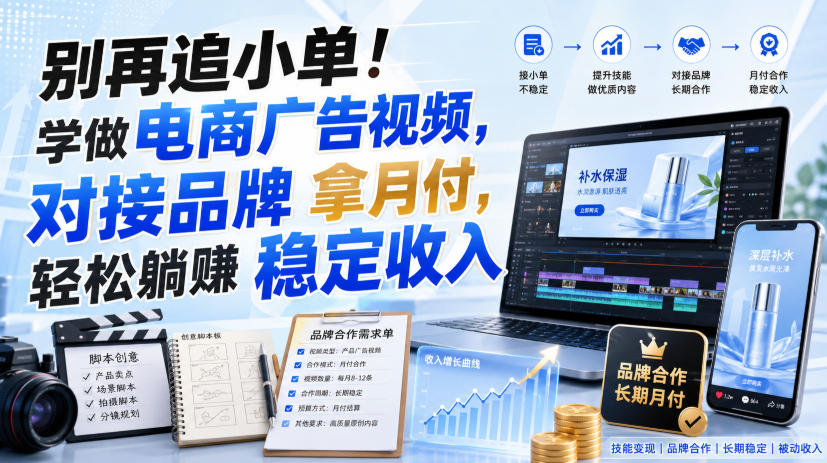 别再追小单!学做电商广告视频,对接品牌拿月付,轻松躺賺稳定收入【原创双语字幕】-聚业