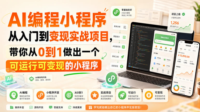 AI编程小程序从入门到变现实战项目,带你从0到1做出一个可运行可变现的小程序-聚业