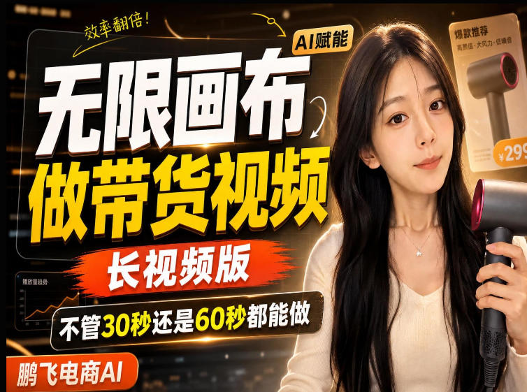 【保姆级教程】无限画布搭建长带货视频,拼接不翻车全程一致,小白跟着步骤也能上手-聚业