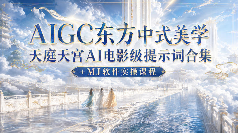 AIGC东方中式美学天庭天宫AI电影级提示词合集+MJ软件实操课程-聚业