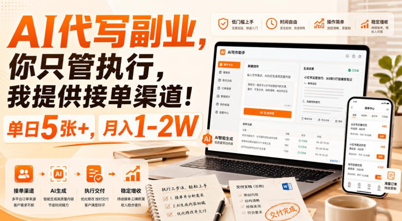 AI代写副业,你只管执行,我提供接单渠道!单日5张+,月入1-2W【揭秘】-聚业
