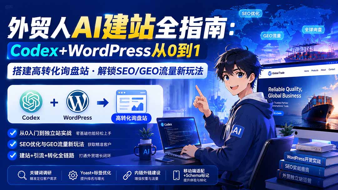 外贸人AI建站全指南:Codex+WordPress从0到1·搭建高转化询盘站·解锁SEO/GEO流量新玩法-更新8月-聚业