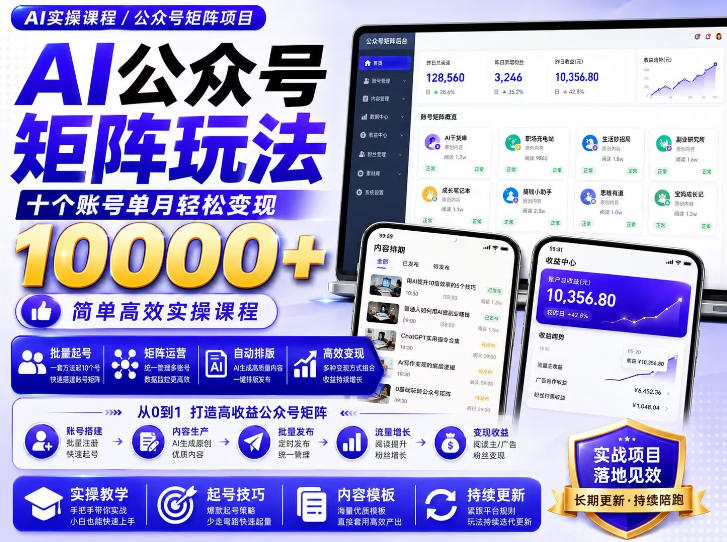 AI公众号矩阵实操玩法:内含价值399的提示词,三分钟一篇爆款文章,支持矩阵多账号运营-聚业