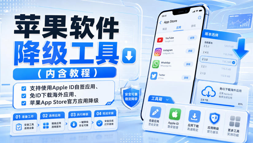 苹果软件降级工具(内含教程),支持使用Apple ID自签应用、免ID下载海外应用、苹果App Store官方应用降级等-聚业