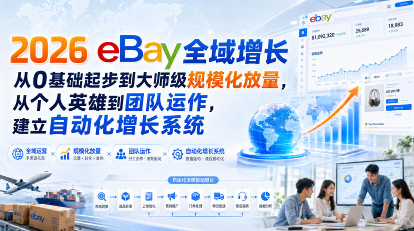 2026 eBay全域增长,从0基础起步到大师级规模化放量,从个人英雄到团队运作,建立自动化增长系统-聚业