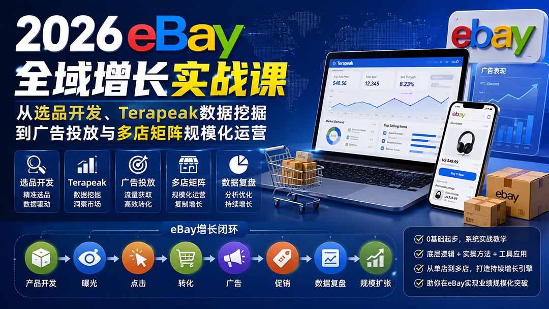 2026-Vincent eBay全域增长实战课-无水印:从选品开发、Terapeak数据挖掘到广告投放与多店矩阵规模化运营-聚业