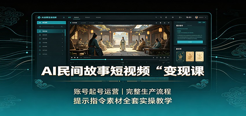 AI民间故事短视频变现课:账号起号运营,完整生产流程,提示指令素材全套实操教学-聚业