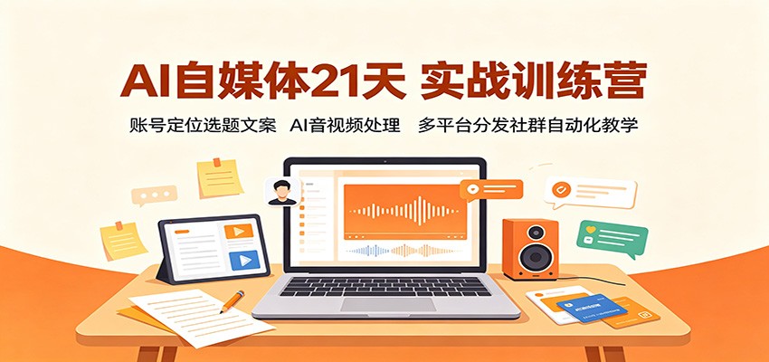 AI自媒体21天实战训练营:账号定位选题文案,AI音视频处理,多平台分发社群自动化教学-聚业