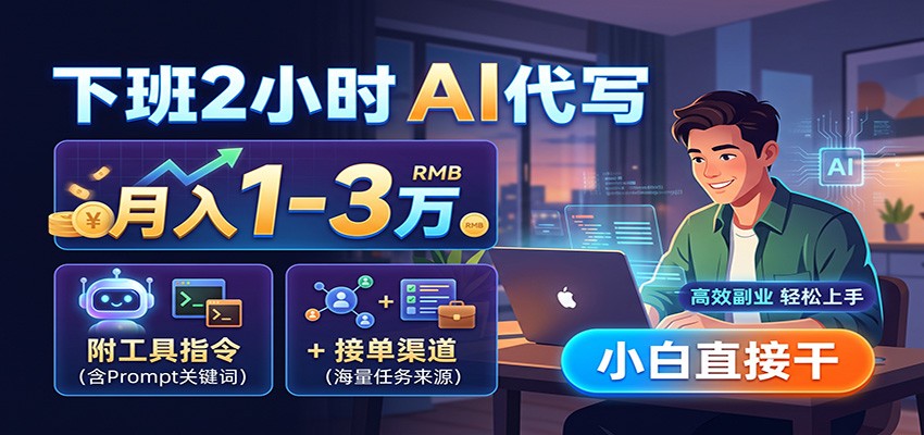 下班2小时AI代写,月入1-3万,附工具指令+接单渠道,小白直接干-聚业