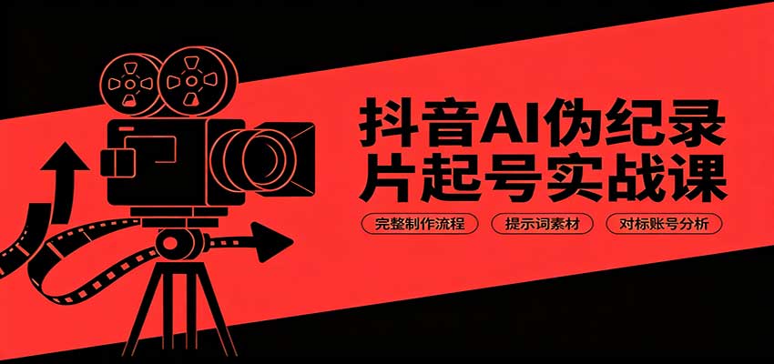 抖音AI伪纪录片起号实战课:完整制作流程,提示词素材,对标账号分析-聚业