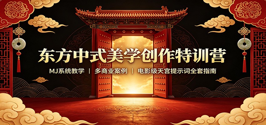 东方中式美学创作特训营:MJ系统教学,多商业案例,电影级天宫提示词全套指南-聚业