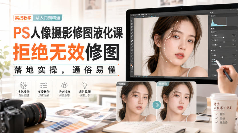 PS人像摄影修图液化课,拒绝无效修图,落地实操,通俗易懂-聚业
