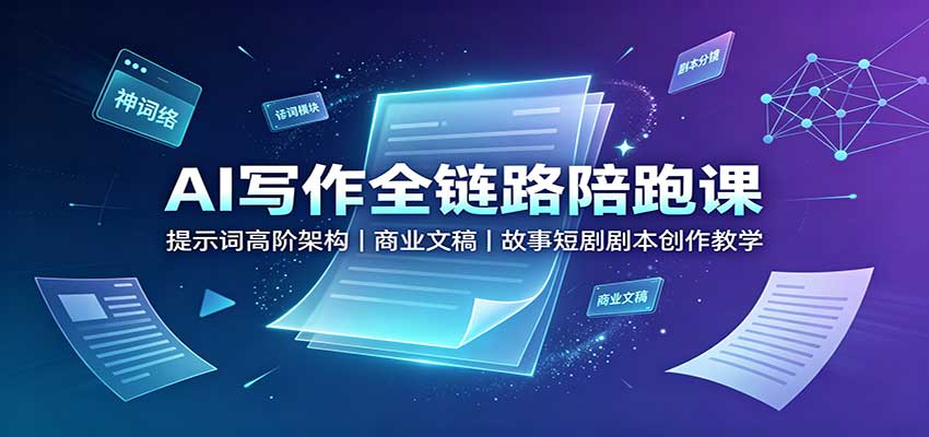 AI写作全链路陪跑课:提示词高阶架构,商业文稿,故事短剧剧本创作教学-聚业