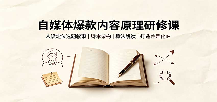 自媒体爆款内容原理研修课:人设定位选题叙事,脚本架构,算法解读打造差异化IP-聚业