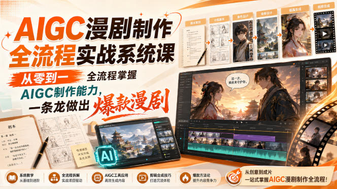 AIGC漫剧制作全流程实战系统课,从零到一全流程掌握AIGC制作能力,一条龙做出爆款漫剧-聚业