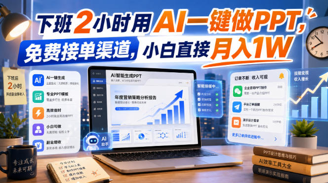 下班2小时用AI一键做PPT,免费接单渠道,小白直接月入1W【揭秘】-聚业