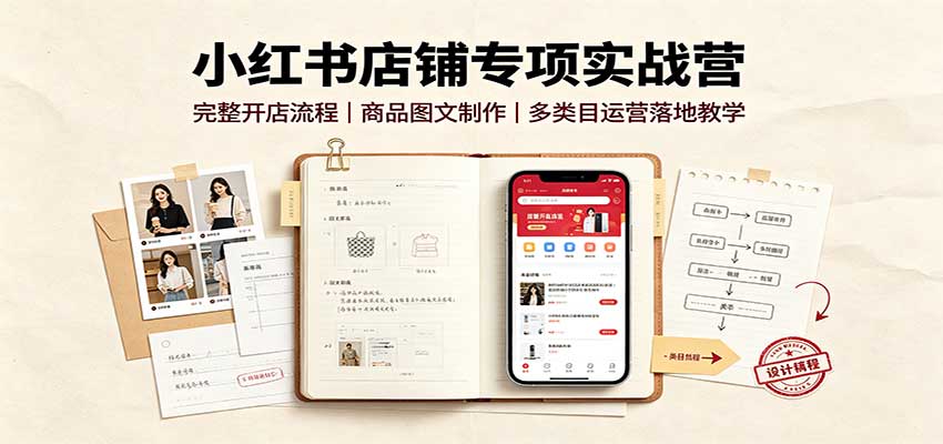 小红书店铺专项实战营：完整开店流程，商品图文制作，多类目运营落地教学-聚业