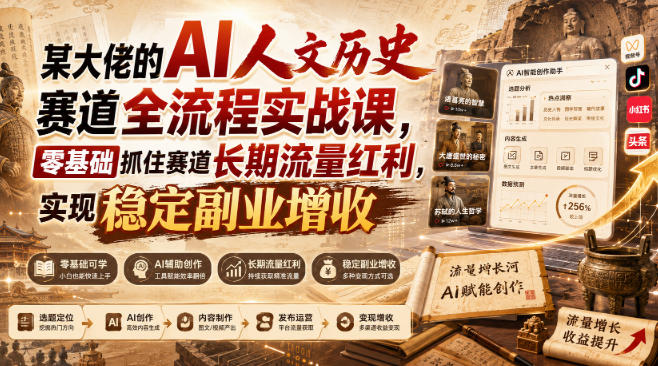 某大佬的AI人文历史赛道全流程实战课，零基础抓住赛道长期流量红利，实现稳定副业增收-聚业