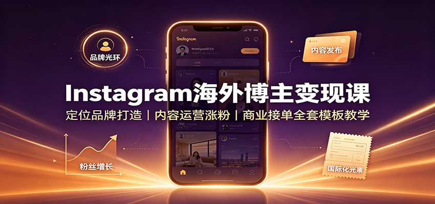Instagram海外博主变现课：定位品牌打造，内容运营涨粉，商业接单全套模板教学-聚业