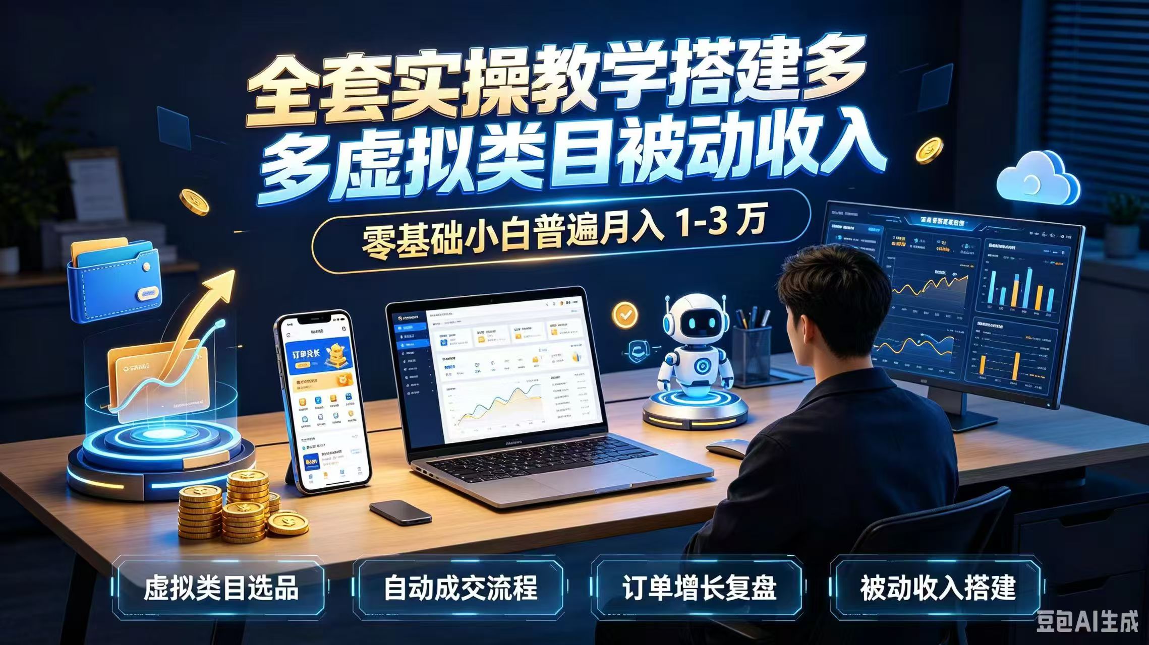 全套实操教学搭建多多虚拟类目被动收入，零基础小白普遍月入 1-3 万-聚业