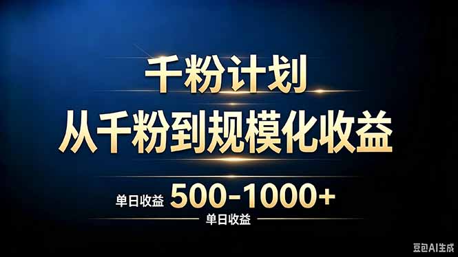 抖音千粉账号计划，从千粉到规模化收益 500-1000+单日收益-聚业