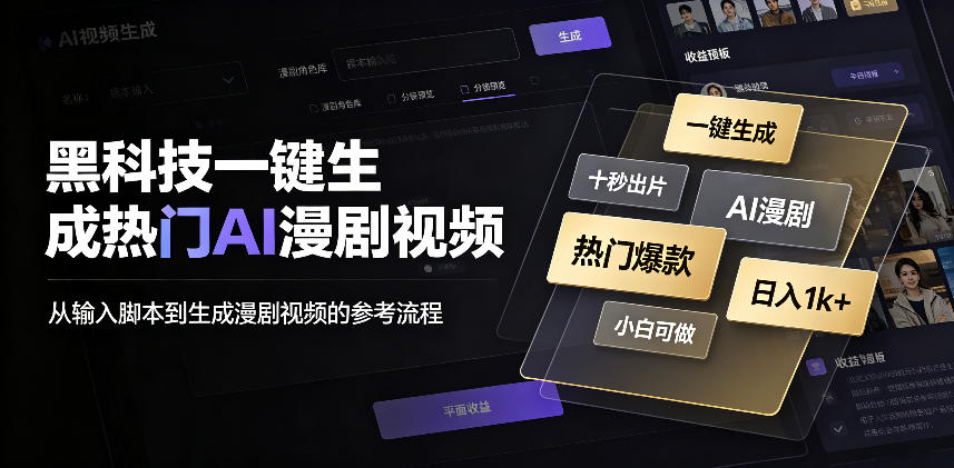 黑科技一键生成热门AI漫剧视频,十秒钟即可搞定,小白也能日入1k+【揭秘】-聚业