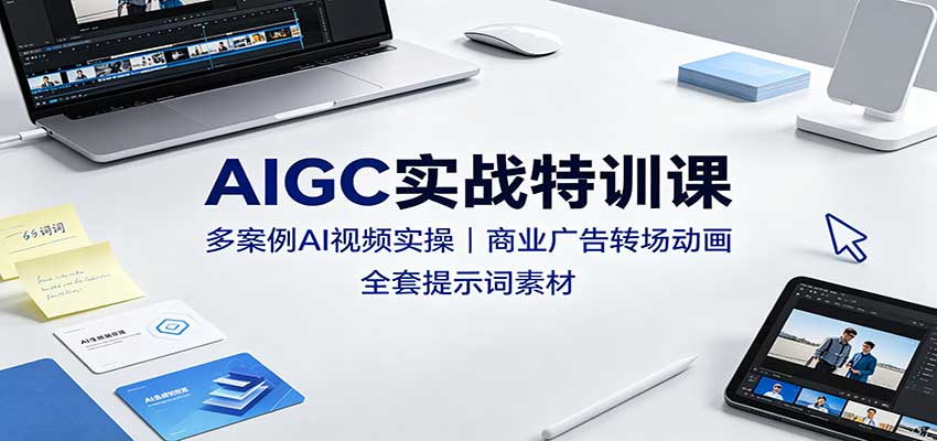 AIGC实战特训课:多案例AI视频实操,商业广告转场动画,全套提示词素材-聚业