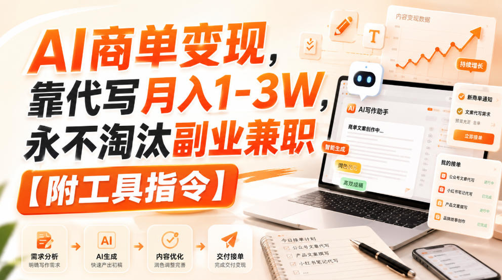 AI商单变现,靠代写月入1-3W,永不淘汰副业兼职【附工具指令】【揭秘】-聚业