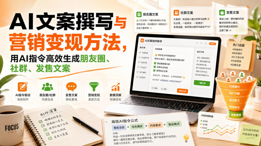 AI文案撰写与营销变现方法,用AI指令高效生成朋友圈、社群、发售文案-聚业