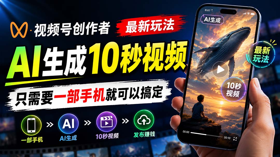视频号创作者最新玩法,AI生成10秒视频,只需要一部手机就可以搞定-聚业