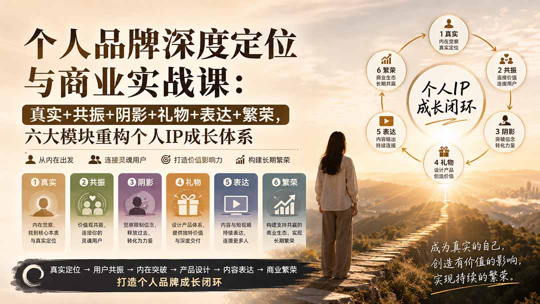 个人品牌深度定位与商业实战课:真实+共振+阴影+礼物+表达+繁荣,六大模块重构个人IP成长体系-聚业