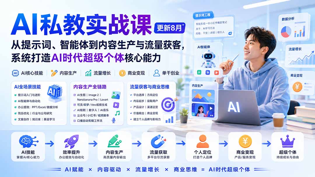 AI私教实战课-更新8月:从提示词、智能体到内容生产与流量获客,系统打造AI时代超级个体核心能力-聚业