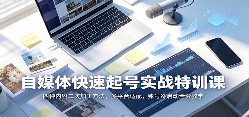 自媒体快速起号实战特训课:四种内容二次加工方法,多平台适配,账号冷启动全套教学-聚业