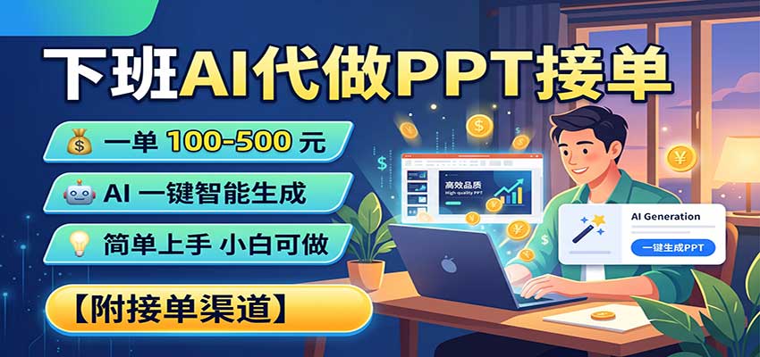 下班AI代做PPT接单,一单100-500,AI一键生成,小白也能做,附接单渠道-聚业