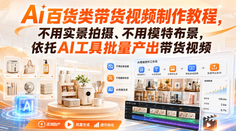 Ai百货类带货视频制作教程,不用实景拍摄、不用模特布景,依托AI工具批量产出带货视频-聚业