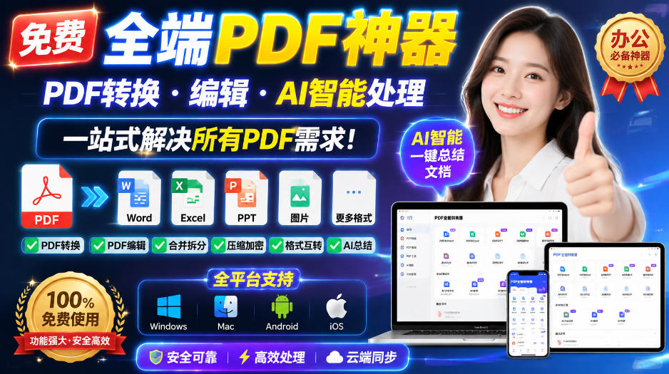 免费全端PDF神器，PDF转换·编辑·AI智能处理，一站式解决所有PDF需求!-聚业